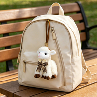Porte-clés en peluche mignon Kawaii en forme de mini agneau blanc avec cordon élastique et bandana en jean, idéal pour cadeau, vente en gros