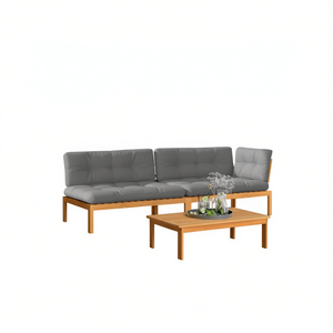 ชุดโซฟาไม้สักสีเทาแบบโมดูลาร์ 3 ที่นั่ง เฟอร์นิเจอร์กลางแจ้ง ดีไซน์ร่วมสมัย - Product Image 1