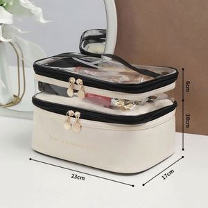 Estuche de Maquillaje de PU de Doble Capa, Organizador de Cosméticos de Viaje, Bolsa de Aseo para el Cuidado de la Piel - Product Image 5