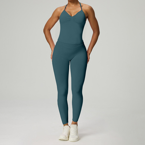 Ensemble 2 pièces de sport pour femme : Haut <span class=keywords><strong>push</strong></span>-<span class=keywords><strong>up</strong></span> sans coutures avec plis avant et <span class=keywords><strong>Legging</strong></span> de yoga froncé aux fesses - Product Image 6