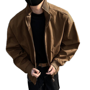 Blouson Bomber Décontracté Homme Printemps-Automne Coupe Ample Col Montant Logo Avant Uni Coupe-Vent Zippé - Product Image 1