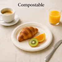 Assiettes jetables en bagasse biodégradables pour buffets, fêtes, restaurants, plats à emporter, couleur naturelle, taille personnalisée, 100 % compostables, 8,8 pouces