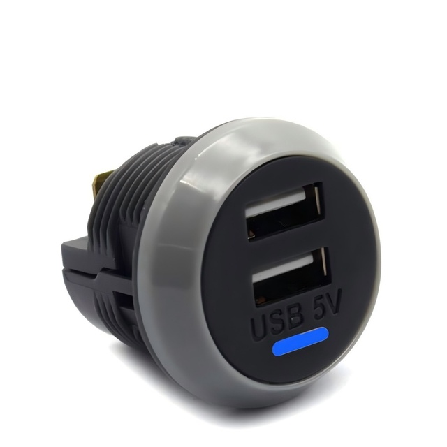 Dual USB Car Charger Socket 5V Round Panel Mount USB Power Outlet 12 24V for Car Boat RV Marine Motorcycle