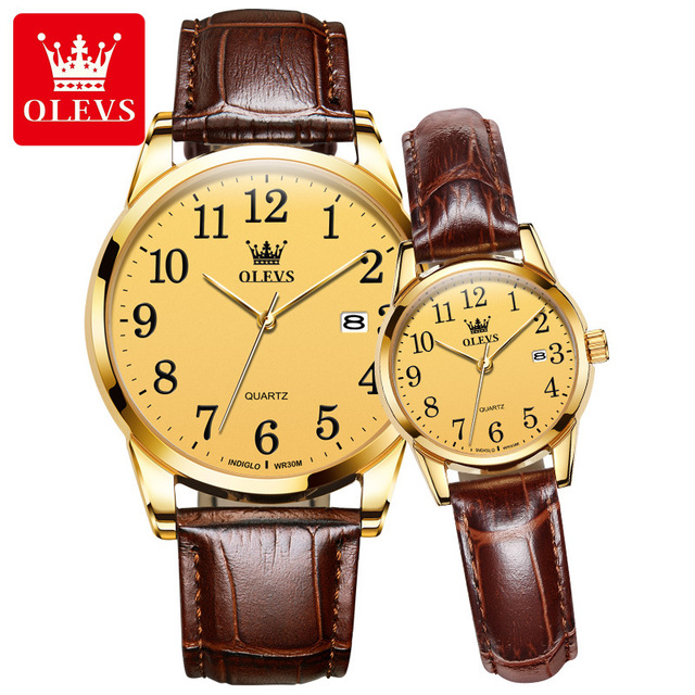OLEVS 5566 GMT Watches Women's Sports Top Brand Quartz Watch for Women Couple Lover Leather Strap Men Wristwatch Ultrathin