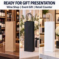 Sac cadeau pour vin en papier kraft à poignées torsadées, imprimé en relief des sommets alpins, pour une bouteille - Marron naturel