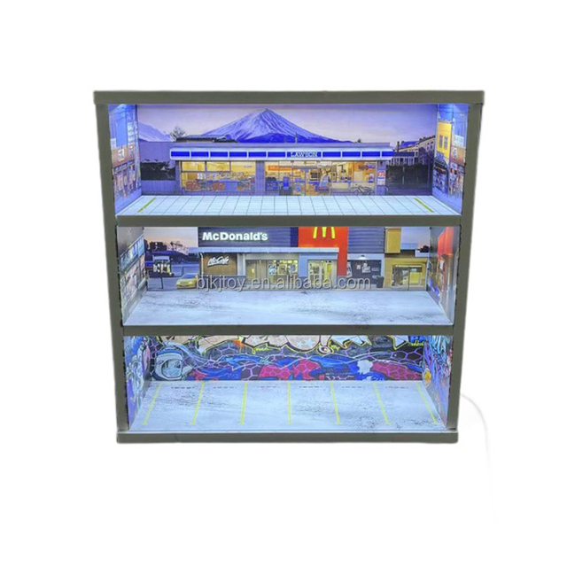 Miniature Scale 1/64 Diorama Scene Three Layer Garage Parking Garage Car Model Acrylic Display Case Toy Car Storage Box