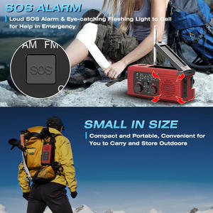 Radio meteorológica solar con manivela, batería externa de 2000 mAh con linterna, lámpara de lectura, alarma, receptor portátil AM FM WB para camping - Product Image 4