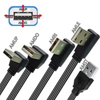 Câble de charge et de données Micro USB plat et souple, conception pour utilisation en voiture, connecteurs angulaires haut-bas-gauche-droite, universel pour téléphones Android