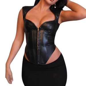 Vestido sin mangas estilo chaleco para discoteca, top sexy de cuero PU para mujer, camiseta de moda al por mayor - Product Image 1