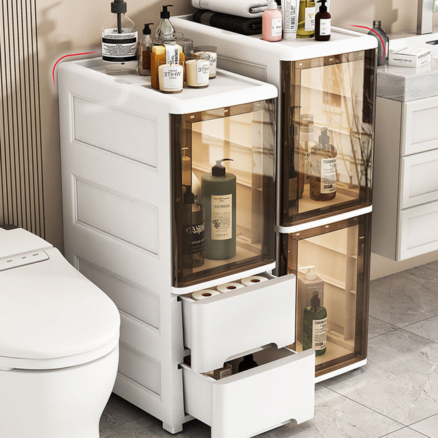 Slim Plastic Storage Cabinet with Drawer Narrow Space Organizer for Bathroom Kitchen Bedroom Durable Multi-Purpose Shelving Unit