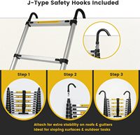 Échelle télescopique en aluminium portable pour toit, grenier, caravane, EN131 antidérapante, 2,6 m, 9 marches, crochets détachables