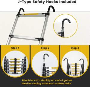 Échelle télescopique en aluminium portable pour toit, grenier, caravane, EN131 antidérapante, 2,6 m, 9 marches, crochets détachables - Product Image 5