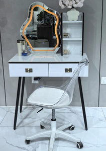 Mobile Moderno Minimalista in Lastra di Roccia per Camera da Letto, Armadietto Contenitore di Alta Gamma per Piccoli Appartamenti, Tavolo da Trucco Integrato con Specchio Illuminato per Donne - Product Image 4