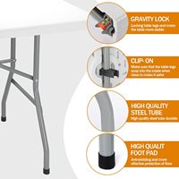 Table pliante moderne de 6 pieds en plastique pour usage intérieur et extérieur, pique-nique, camping, barbecue, fête, pieds en acier revêtu, poignée de transport intégrée