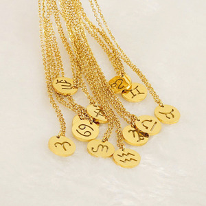 Minimalistischer personalisierter Edelstahl 18K Goldplattiert rund hohl 12 Konstellationen Halskette für Damen zierlicher Schmuck - Product Image 1