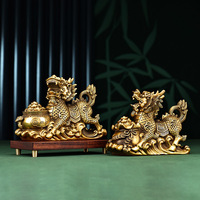 Paire de figurines Qilin en cuivre, thème Dragon, ensemble de statues métalliques traditionnelles chinoises pour la décoration de bureau à domicile, cadeau d'affaires