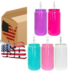 Paquet de 50 US Warehouse Macaron Sublimation16oz Verre Can <span class=keywords><strong>Verres</strong></span> <span class=keywords><strong>à</strong></span> <span class=keywords><strong>bière</strong></span> Tasse avec couvercles Tasse <span class=keywords><strong>à</strong></span> café avec paille en plastique 116OZSOLID02 - Product Image 1