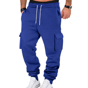 Pantalon cargo doublé polaire pour hommes, taille élastique avec cordon de serrage, pantalon de travail décontracté, joggers en tricot respirant pour les loisirs - Product Image 4