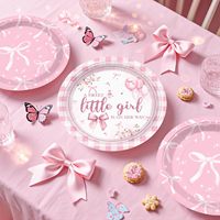 Décorations de ballons pour baby shower rose avec nœud, comprenant vaisselle, toile de fond, bannière, ballons et plus encore pour baby shower de fille
