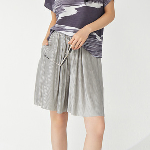 Miyake กางเกงฮาเร็มลำลองสำหรับผู้หญิง, กางเกงฮาเร็มเอวยางยืดทรงหลวมผ้าบาง100% โพลีเอสเตอร์กันรอยยับแห้งเร็วฤดูร้อน - Product Image 4