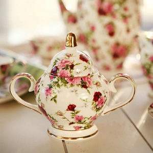 European Fine Bone China Coffee <b>Set</b> Floral Ceramic Cup and Saucer Sugar Milk <b>Tea</b> <b>Pot</b> 15 Pieces English Afternoon <b>Tea</b> <b>Set</b> - Product Image 2