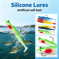 Señuelos de silicona realistas pre-montados, 6 piezas, juego de pesca con cabezal de jig para lubina, tiburón, pargo, pesca en agua salada y dulce, pesca con flotador