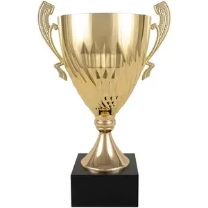 Golden Sports <b>Cup</b> With Handles Metal <b>Trophy</b> For Competitions Customizable With Logo And Text - Product Image 1