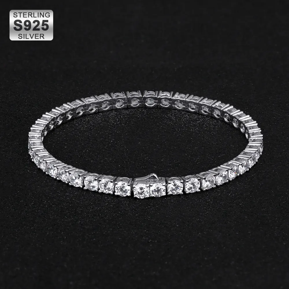 KRKC-Bracelet de Tennis en argent Sterling 925 pour hommes et femmes, bijoux en diamant, Zircon cubique, 925