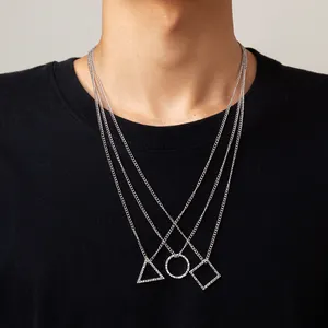 SHIXIN Fashion Men's 3-piece Geometric Type Accessories Necklace Set Trend pear Silver Adjustable Necklace Party Gift Men Women