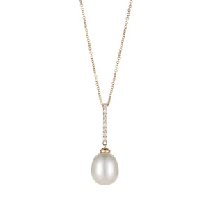 Barra de oro macizo de 9Kt/10Kt/14Kt/18Kt extrema con colgante de perla única, Perla Natural para mujer, joyería fina - Product Image 1