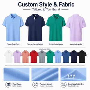Polo de golf respirant à manches courtes pour homme en denim premium, avec logo frontal uni, coupe ajustée, teint uni, vêtement d'uniforme, OEM ODM, vente en gros - Product Image 4