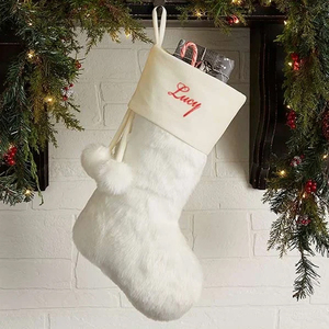 Calze natalizie <span class=keywords><strong>in</strong></span> pelliccia sintetica con decorazione per feste di babbo natale regalo personalizzato <span class=keywords><strong>in</strong></span> bianco con <span class=keywords><strong>Pom</strong></span> <span class=keywords><strong>Pom</strong></span> - Product Image 6