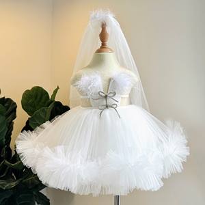 2025 niños brillo vestido de cumpleaños Color blanco estilo princesa vestido esponjoso para niñas Nhung Nguyen vestidos de fiesta de cumpleaños - Product Image 4