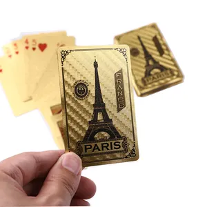 Eğlence oyunu Paris kulesi poker kartları altın gümüş folyo şeffaf kutu ile su geçirmez oyun kartı
