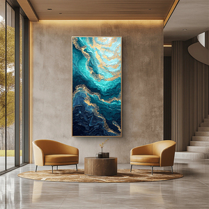 Quadri Moderni Dipinti a Mano al 100% su Tela Grande: <span class=keywords><strong>Nuvole</strong></span> Dorate e Cielo Blu - Dipinto a Olio su Tela per Decorazione Murale - Product Image 1