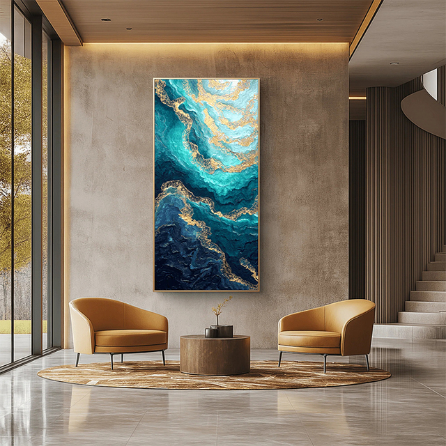 100% Hand Painted Modern Wall Art Pictures Large Canvas Golden Clouds Blue Sky Blue Sky Oil Painting Canvas Wall Art Decor