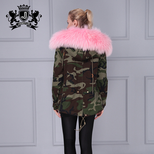 Janefur camuflaje Parka Collar de piel de mapache con capucha con forro de piel sintética de Parka - Product Image 5