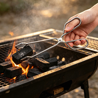 Pince à charbon de bois en acier inoxydable DaS à long manche pour barbecue extérieur et camping