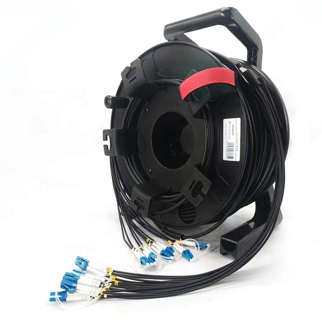 Professional 100M 200M 300M Armored Tactical Fibre Optic Patch Cable with Portable Retractable Fiber Optic Cable Reel for Events