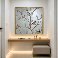 Miroir mural décoratif craquelé à cadre doré, nouveau miroir décoratif chinois à motif de fleurs de prunier et d'oiseaux pour le salon, la chambre à coucher et la décoration murale de la maison