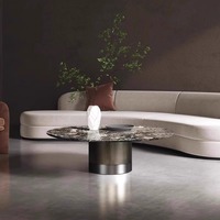 Juego de Mesas de Centro Redondas de Lujo, Mármol Oscuro Galaxy, Base Cilíndrica de Piedra Sinterizada Color Gris Metálico, Personalizable para Sala de Estar