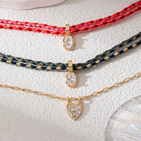 Collier en cordon tressé style INS pour femmes, élégant pendentif en pierre CZ, chaîne de clavicule, design minimaliste, bijoux quotidiens