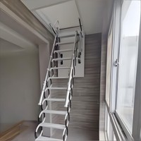 Échelle de grenier télescopique électrique moderne en aluminium avec verrouillage manuel, capacité de charge 300 kg, 10 pieds de hauteur, 12 marches, Henzs 45