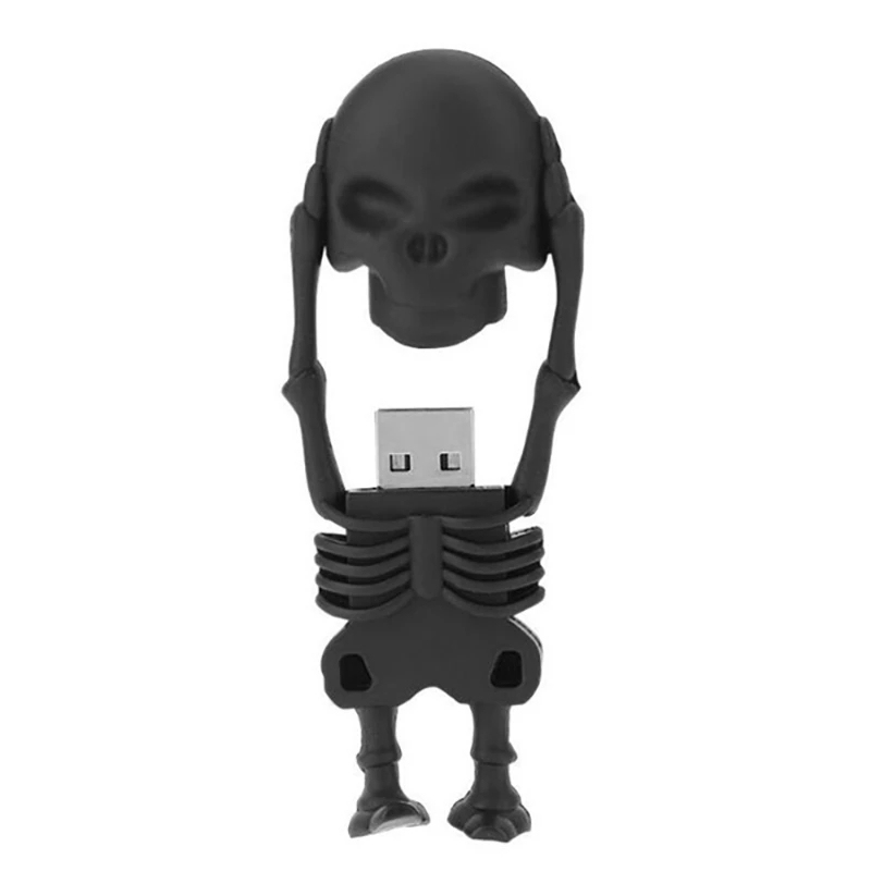 Skelett-USB-Stick 64 GB – USB 2.0, Schwarzer Skull-Kopf, Lustiges Design