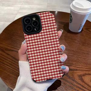 <span class=keywords><strong>Funda</strong></span> de Teléfono con Diseño de Cuadros Rojos y Blancos para <span class=keywords><strong>iPhone</strong></span> <span class=keywords><strong>11</strong></span> 12 13 14 15 16 Pro Max 17Air, Retro, de Cuero, Protección Total, Antigolpes - Product Image 1