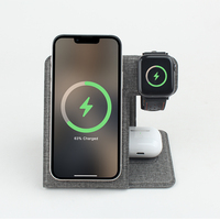 3 in 1 Magnetic 15W Pengisi Daya Nirkabel Cepat Lipat untuk iPhone Earbuds, Dudukan Ponsel Kulit Port Type-C Dapat Disesuaikan