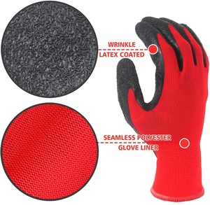 Guantes de Trabajo de Protección Recubiertos de Látex Rojo y Negro, de Poliéster 13G con Revestimiento de Goma de Látex - Product Image 5
