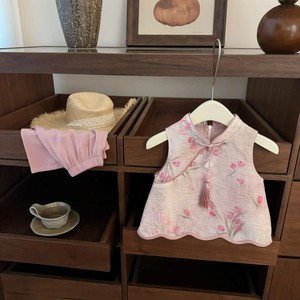 Tongxingyuan Baby Girls Pink Embroidered Cheongsam Set Traditional Chinese Style Party Wear Thin Fabric - Product Image 2