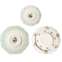 Assiettes à dessert en céramique vintage à motif floral pastoral, bord festonné ondulé, vaisselle en porcelaine esthétique pour le thé de l'après-midi et les gâteaux