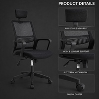 Chaise de bureau moderne à dossier haut en maille avec appui-tête réglable, structure en acier, pivotante et réglable en hauteur, idéale pour petit bureau, maison, bureau d'étude ou personnel.